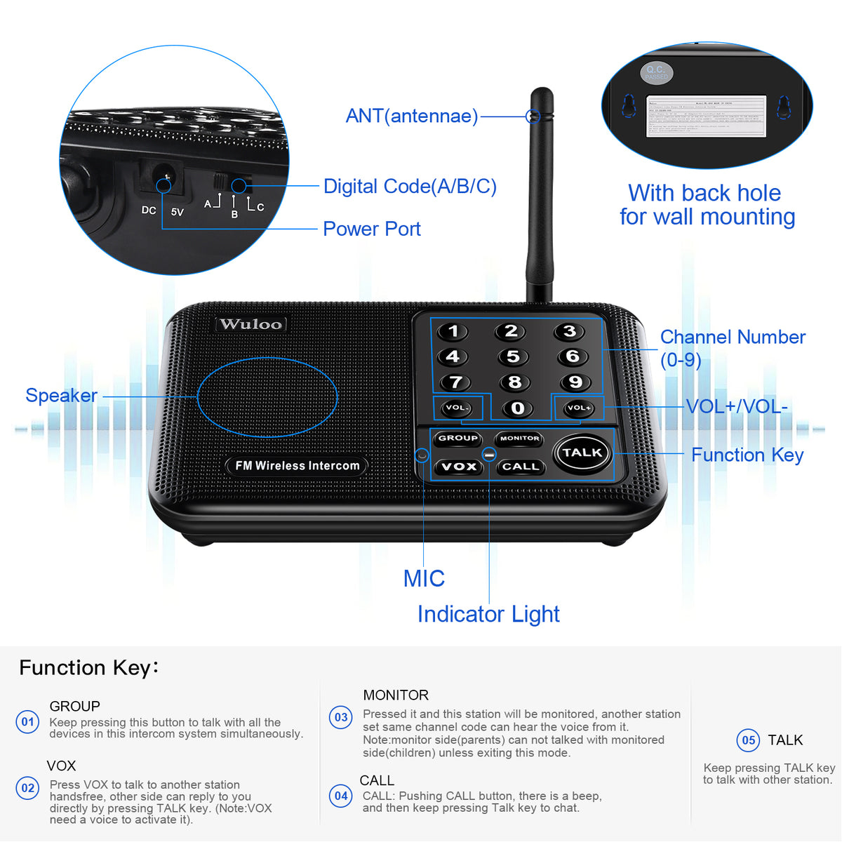 Wuloo Wireless Intercoms System for Home Office WL666 ( 4 packs