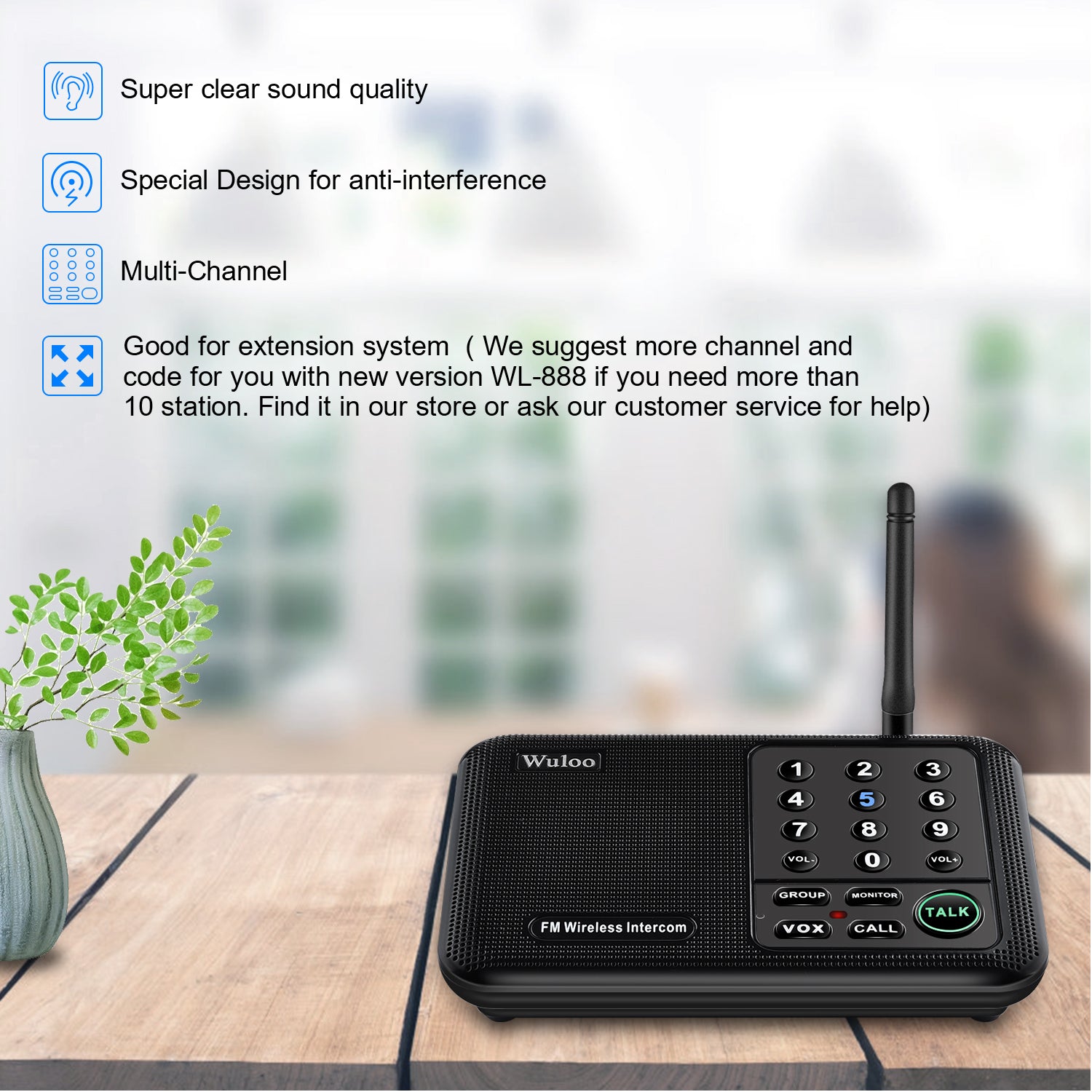 Hands-Free Two Way Intercoms Wireless for Home Business, Wuloo Upgrade  Audio Intercom System for Elderly, Full Duplex Room to Room Intercom with  5280